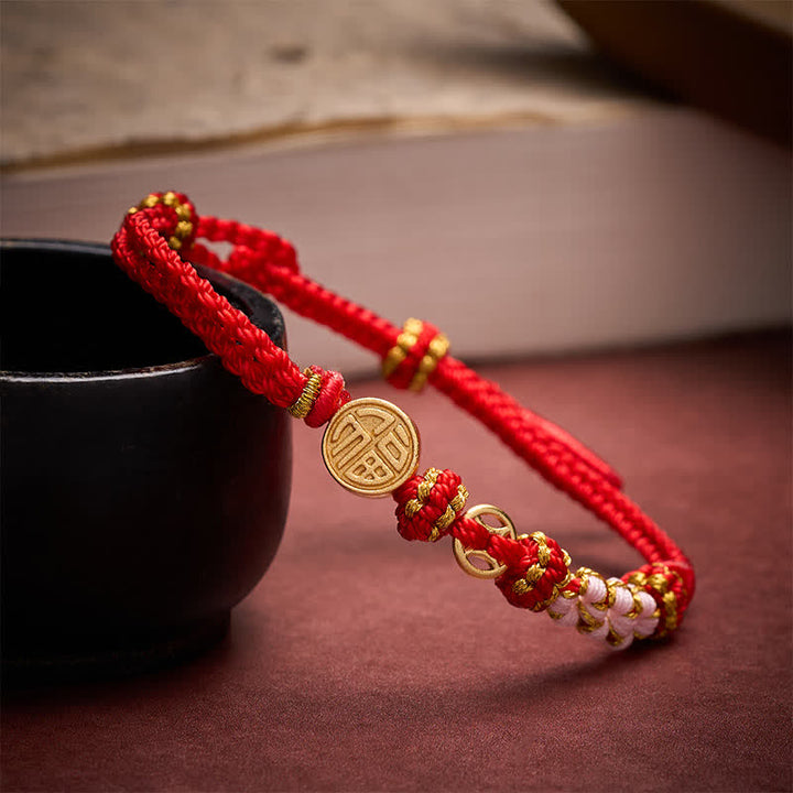 Buddha Stones Fu-Charakter Kupfermünzen rote Schnur Segensarmband - Rotes Band (Handgelenkumfang: 15–18 cm) - image 0