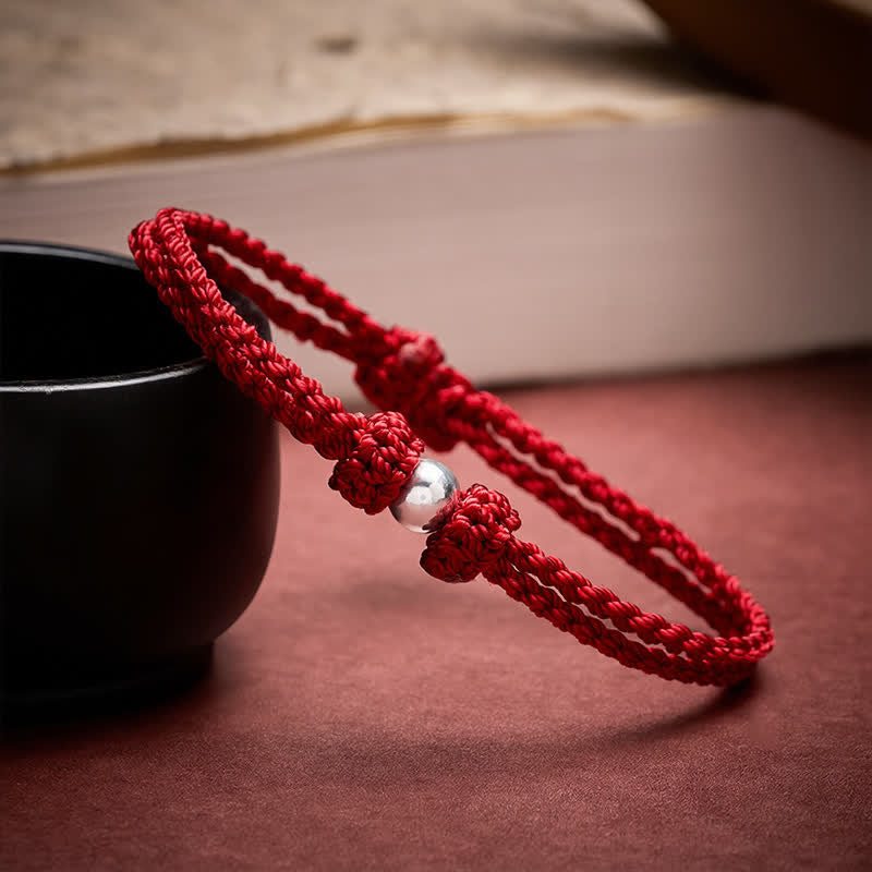 Buddha Stones Armband aus 925er Sterlingsilber mit roter Schnur und Segensbotschaft - image 3