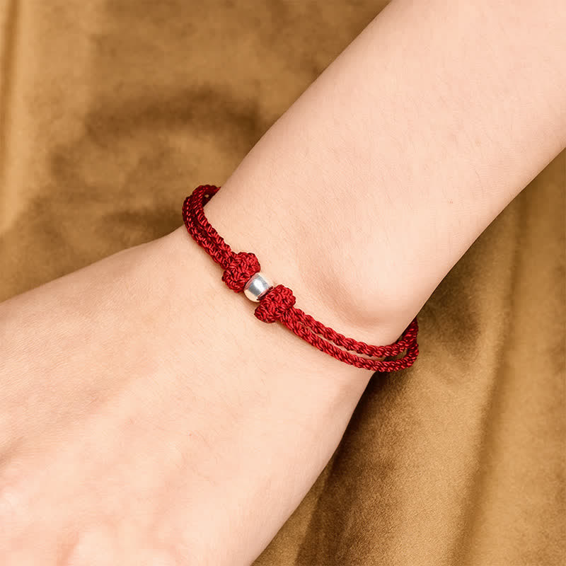 Buddha Stones Armband aus 925er Sterlingsilber mit roter Schnur und Segensbotschaft - image 4