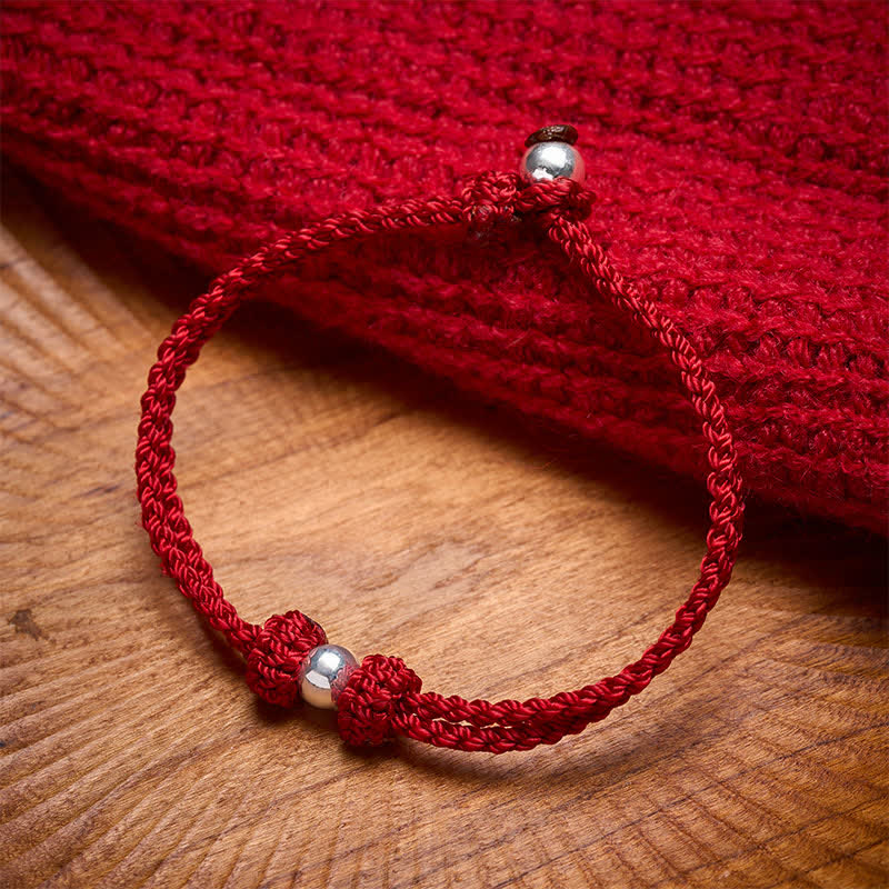 Buddha Stones Armband aus 925er Sterlingsilber mit roter Schnur und Segensbotschaft - Roter Faden (Glück ♥ Glaube) - 17-18 cm - image 0