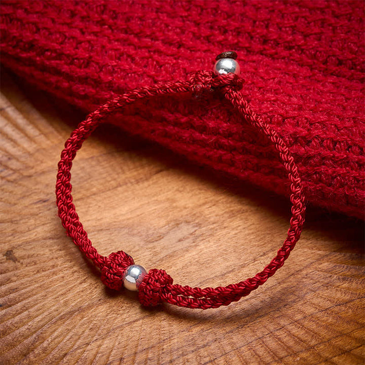 Buddha Stones Armband aus 925er Sterlingsilber mit roter Schnur und Segensbotschaft - Roter Faden (Glück ♥ Glaube) - 17-18 cm - image 0