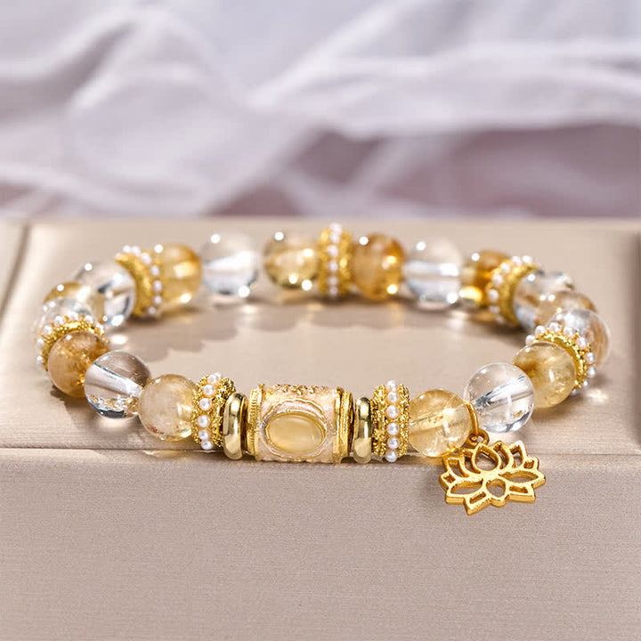Buddha Stones Citrin-Klarquarz-Emaille-Fassperlen-Lotus-Rundperlenarmband - image 2