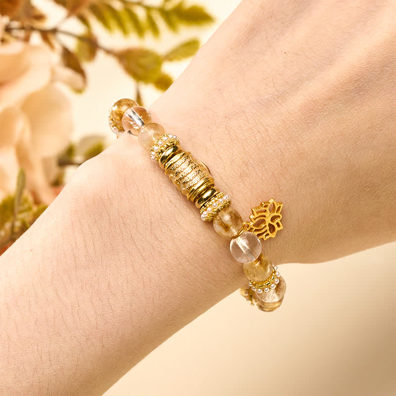Buddha Stones Citrin-Klarquarz-Emaille-Fassperlen-Lotus-Rundperlenarmband - image 4