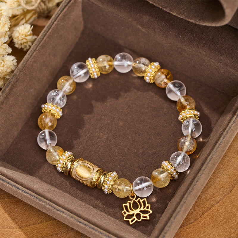 Buddha Stones Citrin-Klarquarz-Emaille-Fassperlen-Lotus-Rundperlenarmband - image 3