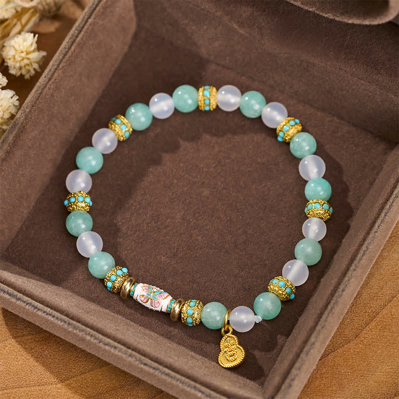 Buddha Stones Armband aus Amazonit, weißem Achat und Emaille-Fassperlen mit Schmetterlingsmotiv, handpoliert, rund - image 3