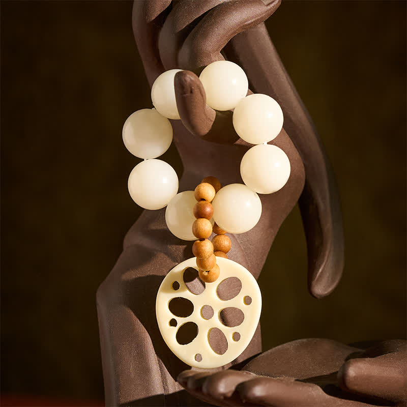 Buddha Stones Anhänger aus weißer Bodhi-Samen-Lotuswurzel – Glücksbringer, taktile Meditationsperlen – Dekorationen - image 1
