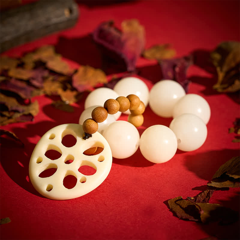 Buddha Stones Anhänger aus weißer Bodhi-Samen-Lotuswurzel – Glücksbringer, taktile Meditationsperlen – Dekorationen - image 3