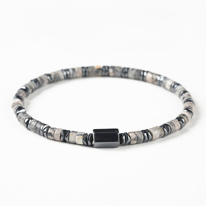 Buddha Stones Sodalith-Hämatit-Erdungswürfel-Abstandshalter-Armband - Grauer Jaspis (Balance ♥ Erdung) (Handgelenkumfang: 16-17 cm) - image 3