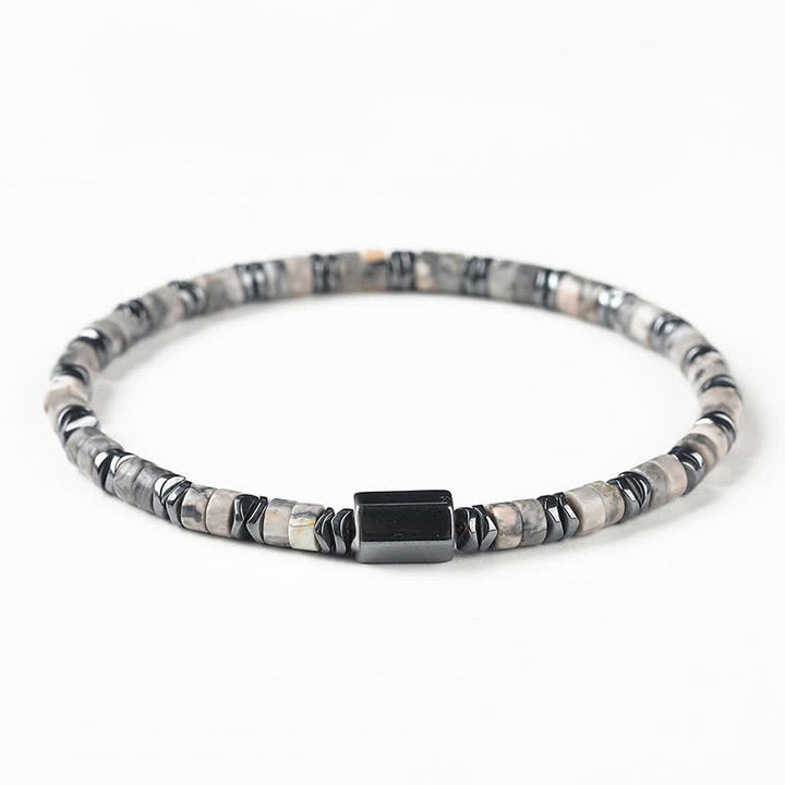Buddha Stones Sodalith-Hämatit-Erdungswürfel-Abstandshalter-Armband - Grauer Jaspis (Balance ♥ Erdung) (Handgelenkumfang: 16-17 cm) - image 3