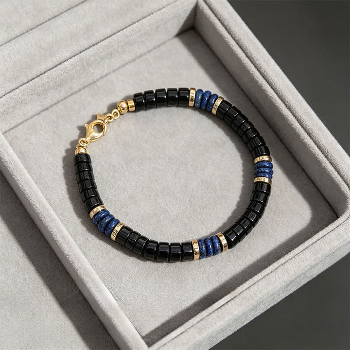 Buddha Stones Armband aus Lapislazuli- und Onyxperlen mit Wahrheitswürfel-Motiv - image 2