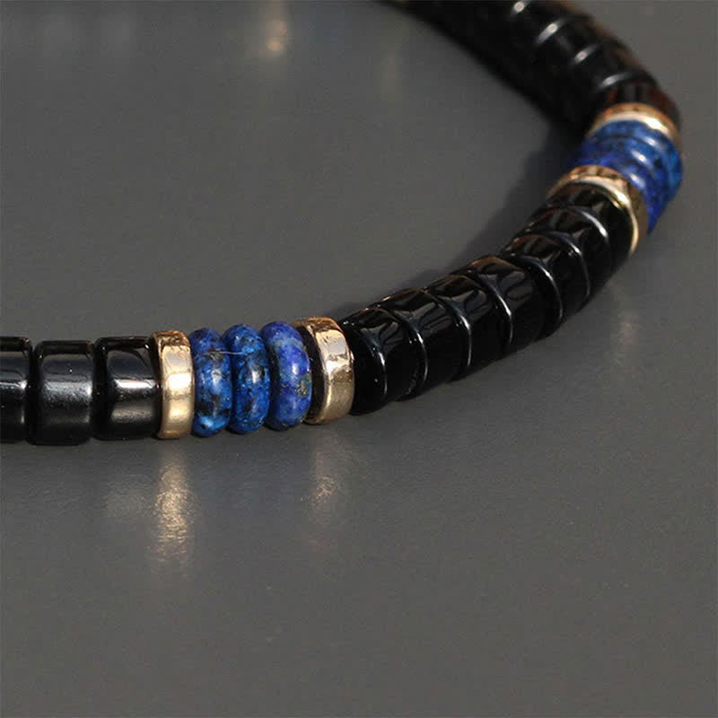 Buddha Stones Armband aus Lapislazuli- und Onyxperlen mit Wahrheitswürfel-Motiv - image 4