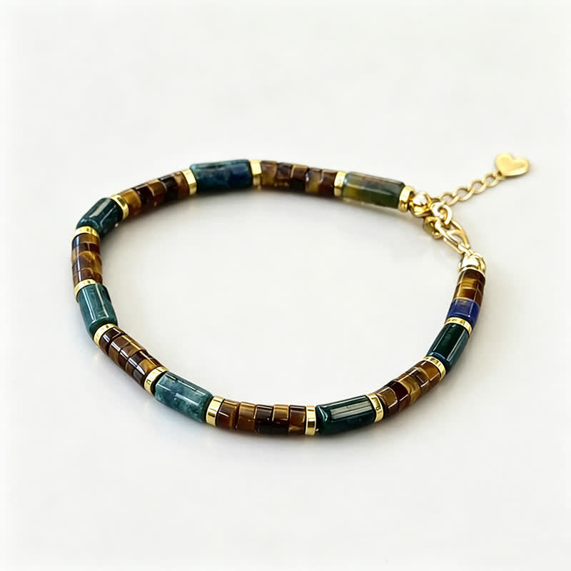 Buddha Stones, Lapislazuli, indischer Achat, Tigerauge, zylindrische Perle, Weisheitsarmband - image 2
