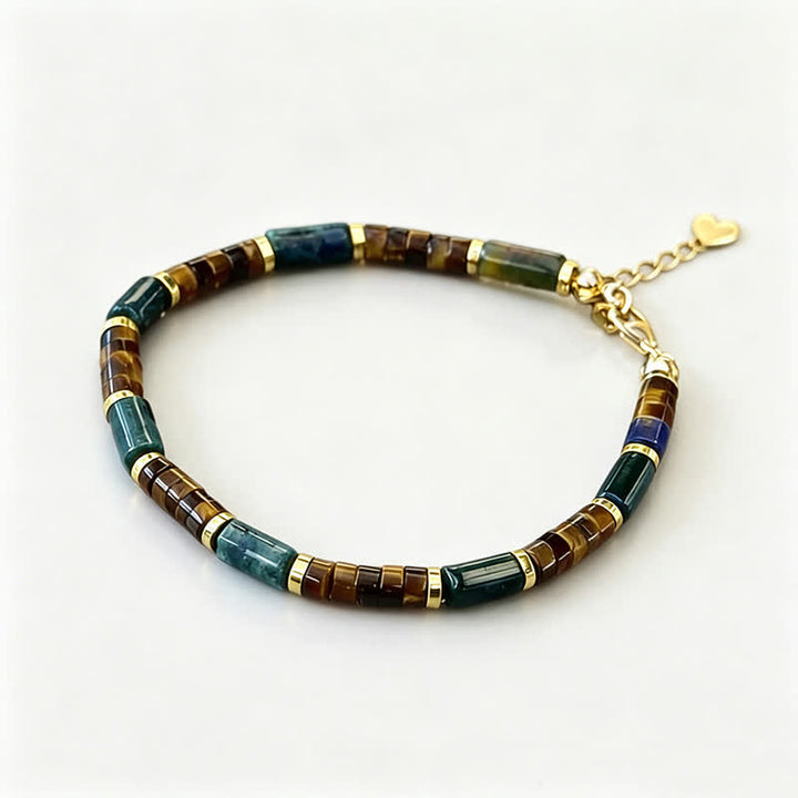 Buddha Stones, Lapislazuli, indischer Achat, Tigerauge, zylindrische Perle, Weisheitsarmband - image 2