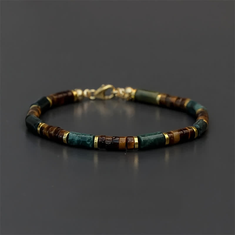 Buddha Stones, Lapislazuli, indischer Achat, Tigerauge, zylindrische Perle, Weisheitsarmband - Keine Verlängerungskette (Handgelenkumfang: 15-16 cm) - image 0