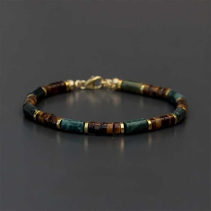 Buddha Stones, Lapislazuli, indischer Achat, Tigerauge, zylindrische Perle, Weisheitsarmband - Keine Verlängerungskette (Handgelenkumfang: 15-16 cm) - image 0