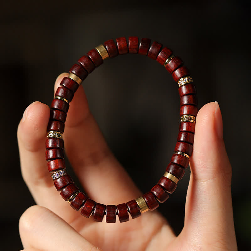 Buddha Stones Minimalistisches Armband aus rotem Rosenholz und Ebenholz mit Erdungsperlen - image 4
