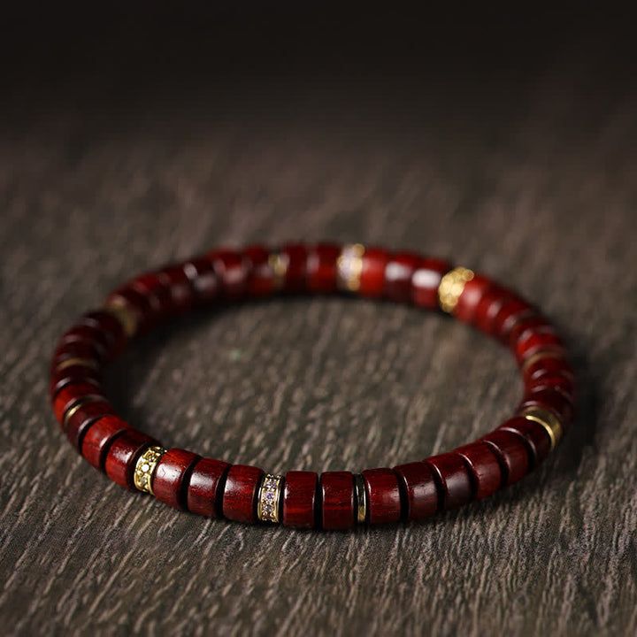 Buddha Stones Minimalistisches Armband aus rotem Rosenholz und Ebenholz mit Erdungsperlen - image 1