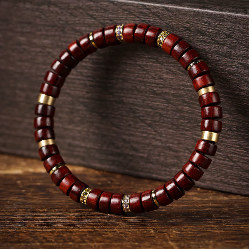 Buddha Stones Minimalistisches Armband aus rotem Rosenholz und Ebenholz mit Erdungsperlen - image 1