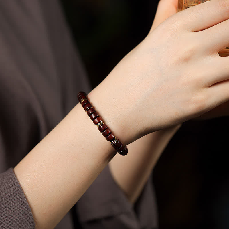 Buddha Stones Minimalistisches Armband aus rotem Rosenholz und Ebenholz mit Erdungsperlen - image 6