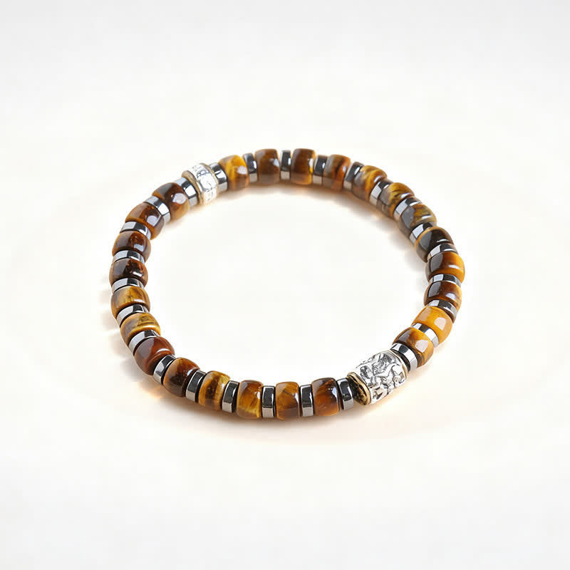 Buddha Stones Armband aus natürlichem Tigerauge, antiksilbernem Löwenmotiv und Vertrauensperlen - 7,5–7,9 Zoll (19–20 cm) - image 1