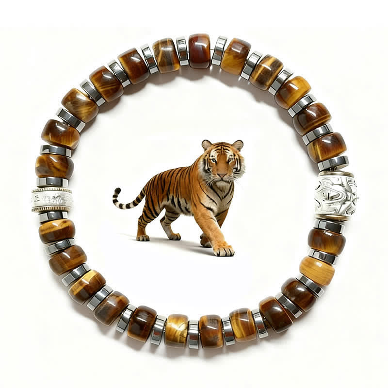 Buddha Stones Armband aus natürlichem Tigerauge, antiksilbernem Löwenmotiv und Vertrauensperlen - image 0