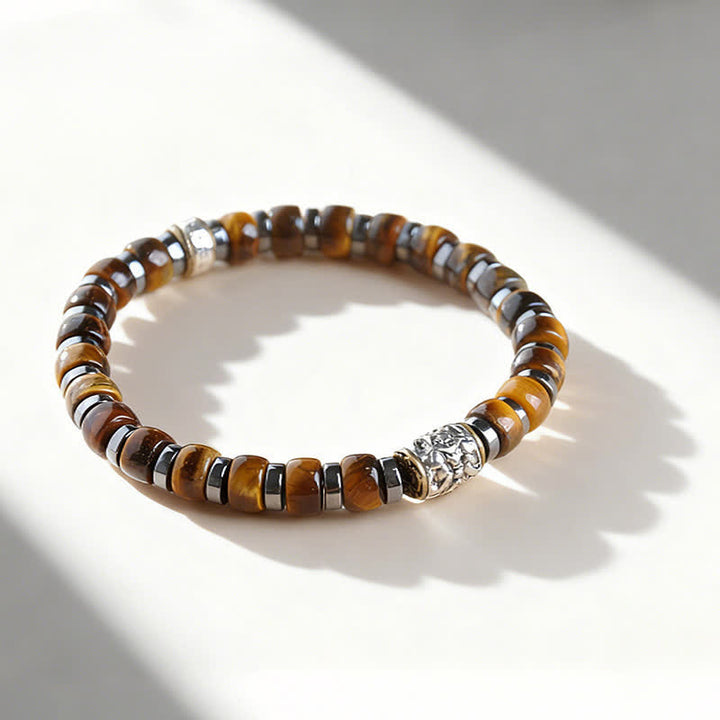 Buddha Stones Armband aus natürlichem Tigerauge, antiksilbernem Löwenmotiv und Vertrauensperlen - image 1