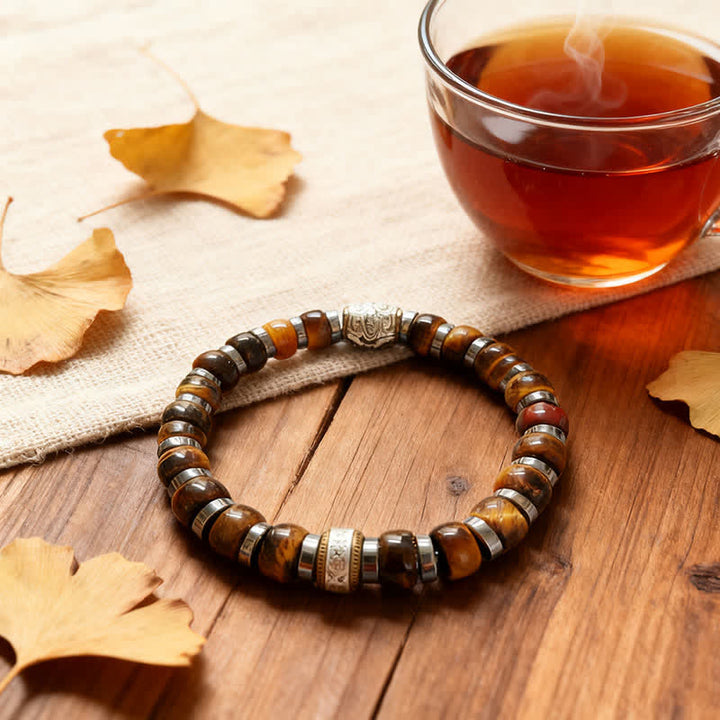 Buddha Stones Armband aus natürlichem Tigerauge, antiksilbernem Löwenmotiv und Vertrauensperlen - image 2