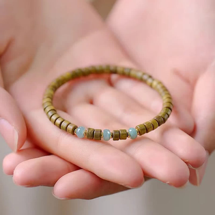 Buddha Stones Armband aus grünem Sandelholz, Serenity Jade und Fassperlen - image 2