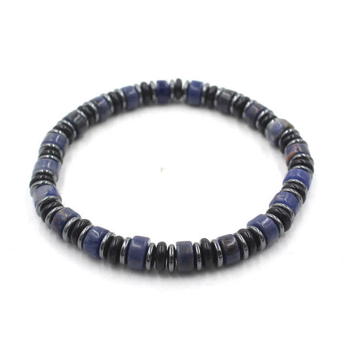 Buddha Stones Schwarzes Obsidian-Hämatit-Armband, handpoliert, ethnisch inspiriert, flache Perlen - Sodalith (Logik ♥ Wahrheit) (Handgelenkumfang: 15-16 cm) - image 4