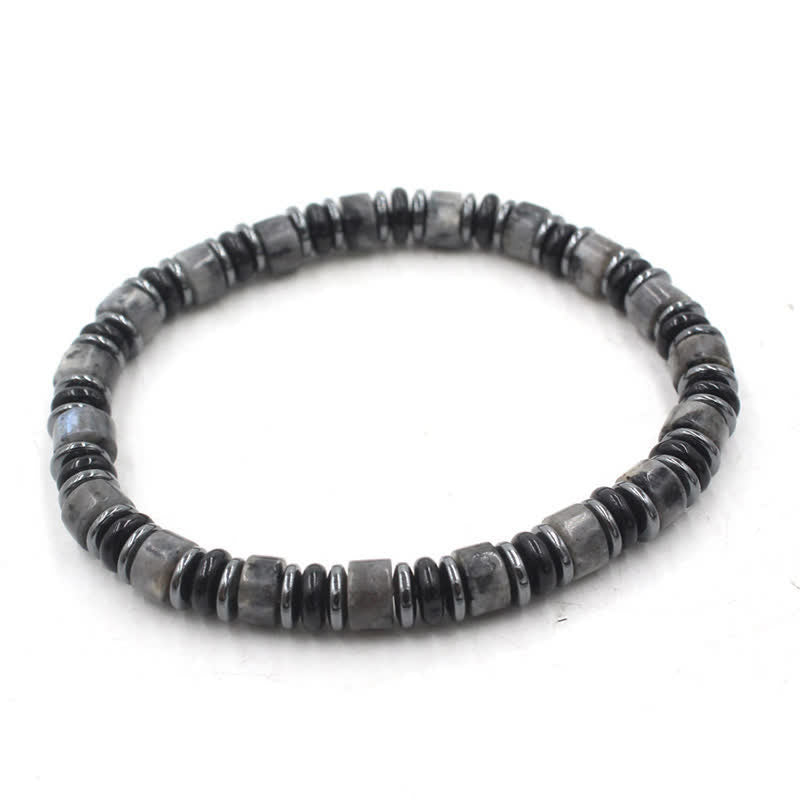 Buddha Stones Schwarzes Obsidian-Hämatit-Armband, handpoliert, ethnisch inspiriert, flache Perlen - Schwarzer Glitzerstein (Schutz ♥ Erdung) (Handgelenkumfang: 15-16 cm) - image 10