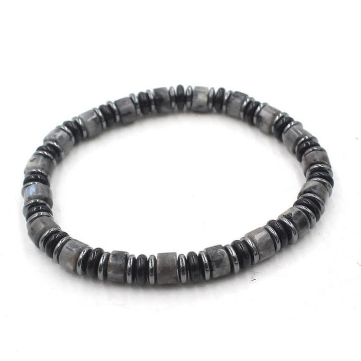 Buddha Stones Schwarzes Obsidian-Hämatit-Armband, handpoliert, ethnisch inspiriert, flache Perlen - Schwarzer Glitzerstein (Schutz ♥ Erdung) (Handgelenkumfang: 15-16 cm) - image 10