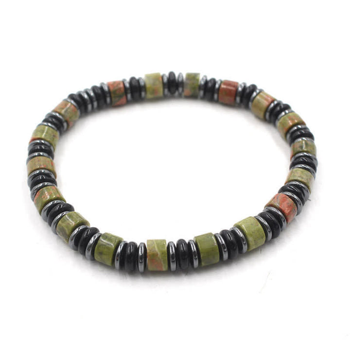 Buddha Stones Schwarzes Obsidian-Hämatit-Armband, handpoliert, ethnisch inspiriert, flache Perlen - Unakit (Balance ♥ Wachstum) (Handgelenkumfang: 15-16 cm) - image 12