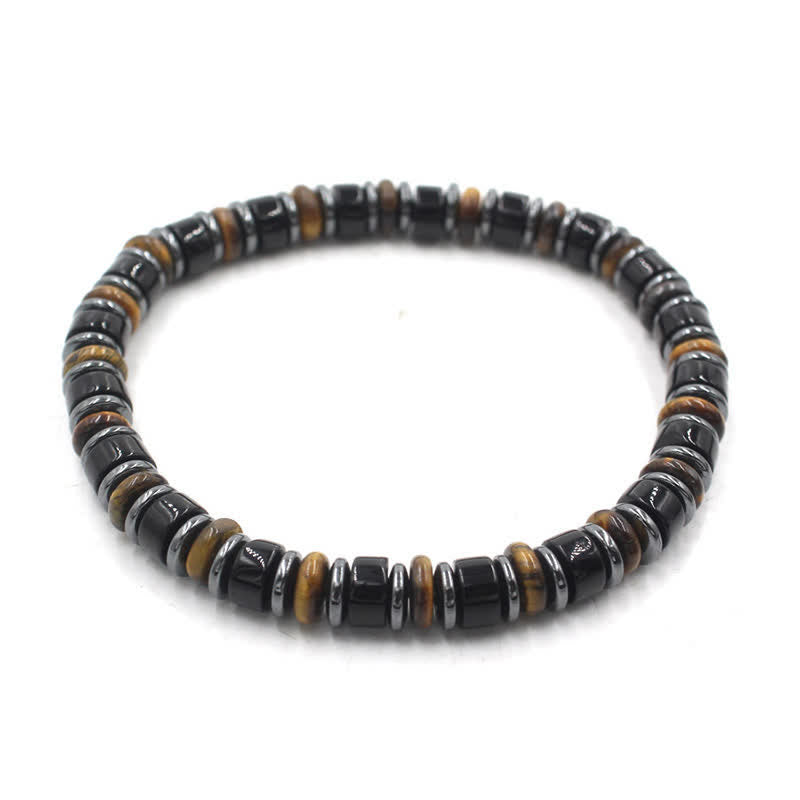 Buddha Stones Schwarzes Obsidian-Hämatit-Armband, handpoliert, ethnisch inspiriert, flache Perlen - Schwarzer Obsidian (Schutz ♥ Erdung) (Handgelenkumfang: 15-16 cm) - image 2