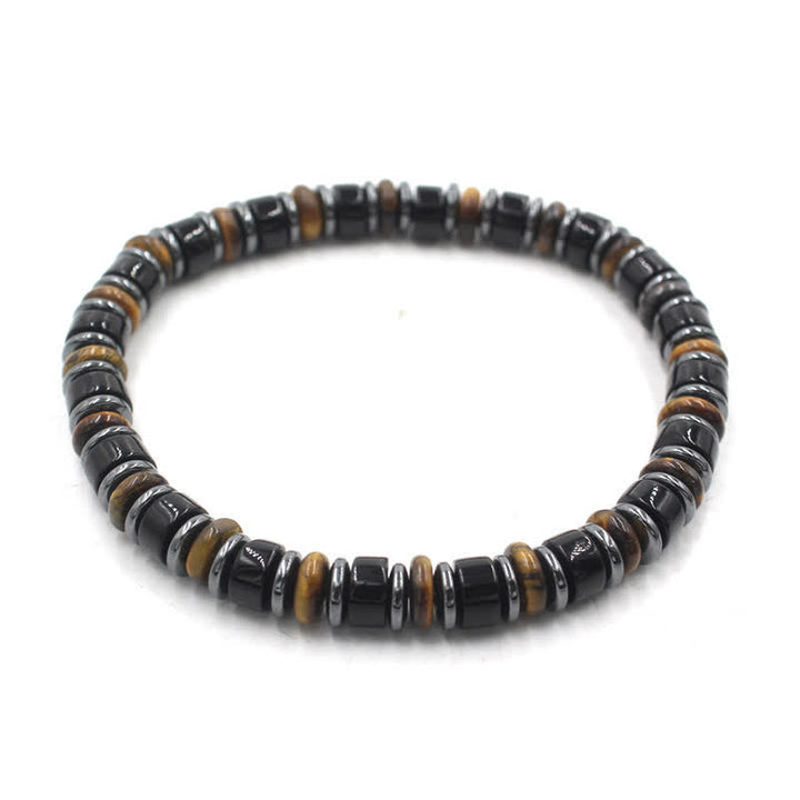 Buddha Stones Schwarzes Obsidian-Hämatit-Armband, handpoliert, ethnisch inspiriert, flache Perlen - Schwarzer Obsidian (Schutz ♥ Erdung) (Handgelenkumfang: 15-16 cm) - image 2