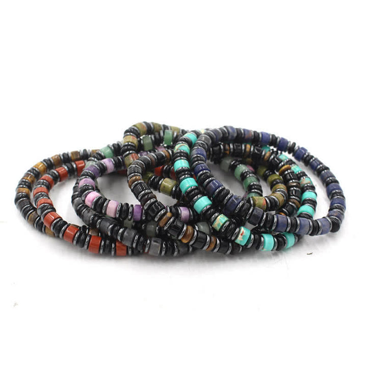 Buddha Stones Schwarzes Obsidian-Hämatit-Armband, handpoliert, ethnisch inspiriert, flache Perlen - image 16