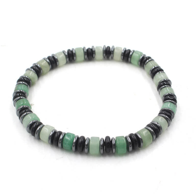 Buddha Stones Schwarzes Obsidian-Hämatit-Armband, handpoliert, ethnisch inspiriert, flache Perlen - Grüner Aventurin (Glück ♥ Gelegenheit) (Handgelenkumfang: 15-16 cm) - image 13