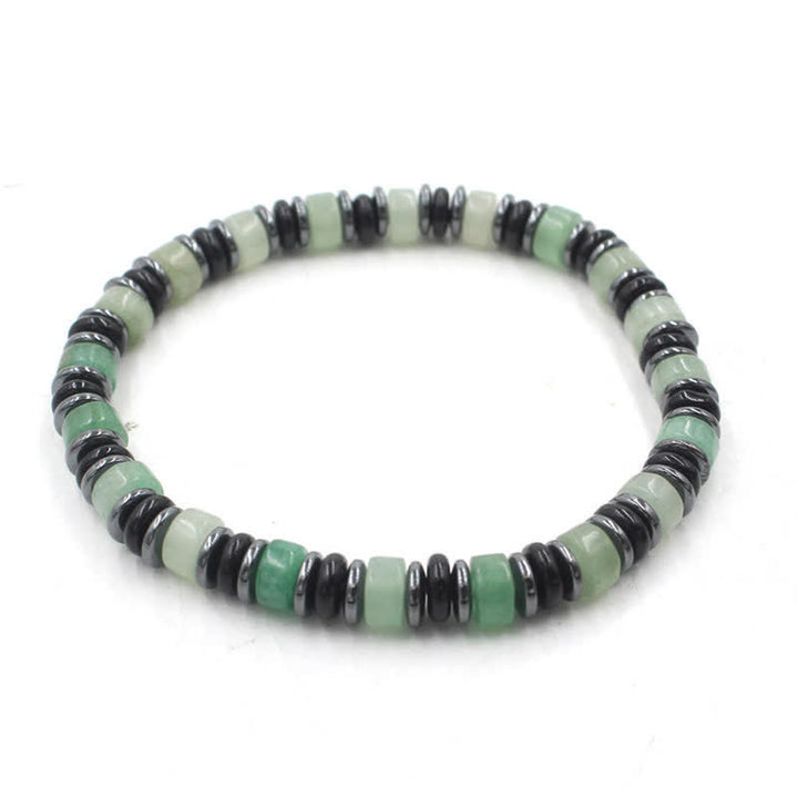 Buddha Stones Schwarzes Obsidian-Hämatit-Armband, handpoliert, ethnisch inspiriert, flache Perlen - Grüner Aventurin (Glück ♥ Gelegenheit) (Handgelenkumfang: 15-16 cm) - image 13
