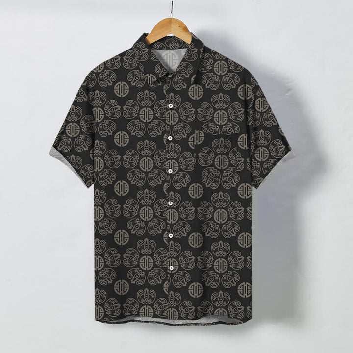 Buddha Stones Vintage Herren-Kurzarmhemd mit geometrischem Medaillonmuster und Knöpfen - 	Schwarz - US/ UK/AU48, EU58 (4XL) - image 0