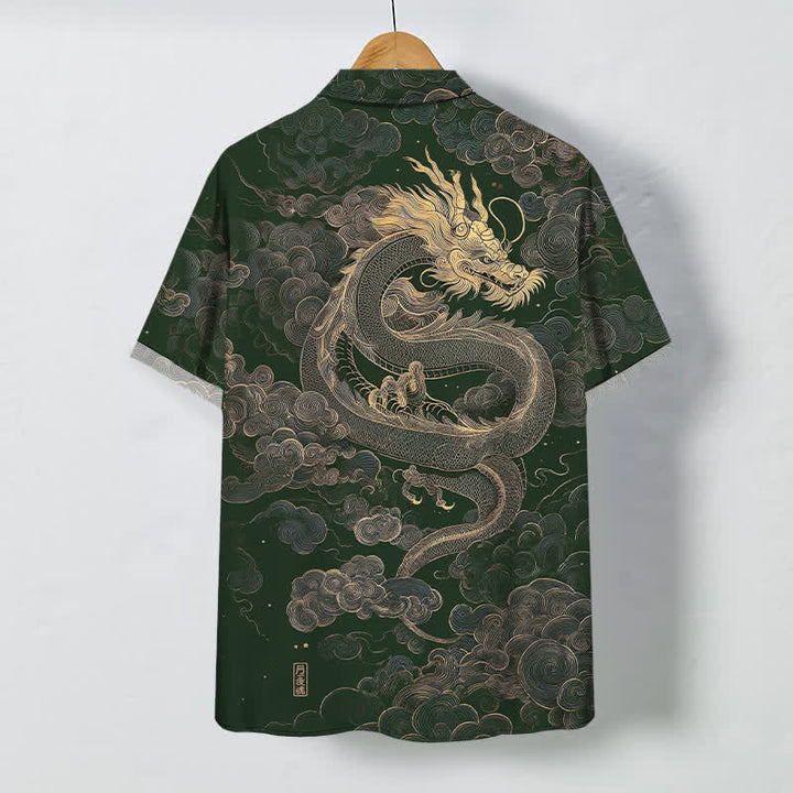 Buddha Stones Herren-Kurzarmhemd mit goldenem Drachen- und Wolkenmuster, knitterarm. - image 6