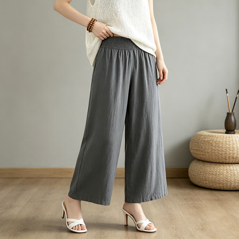 Buddha Stones Lässige, minimalistische lange Damenhose für Frühling und Sommer mit weitem Bein und Tasche - image 16