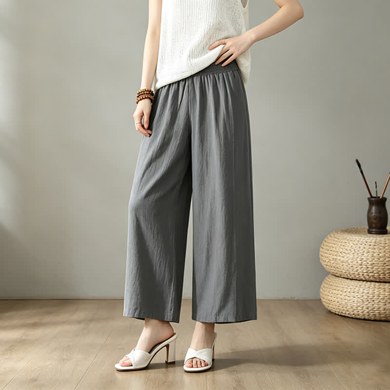 Buddha Stones Lässige, minimalistische lange Damenhose für Frühling und Sommer mit weitem Bein und Tasche - image 17