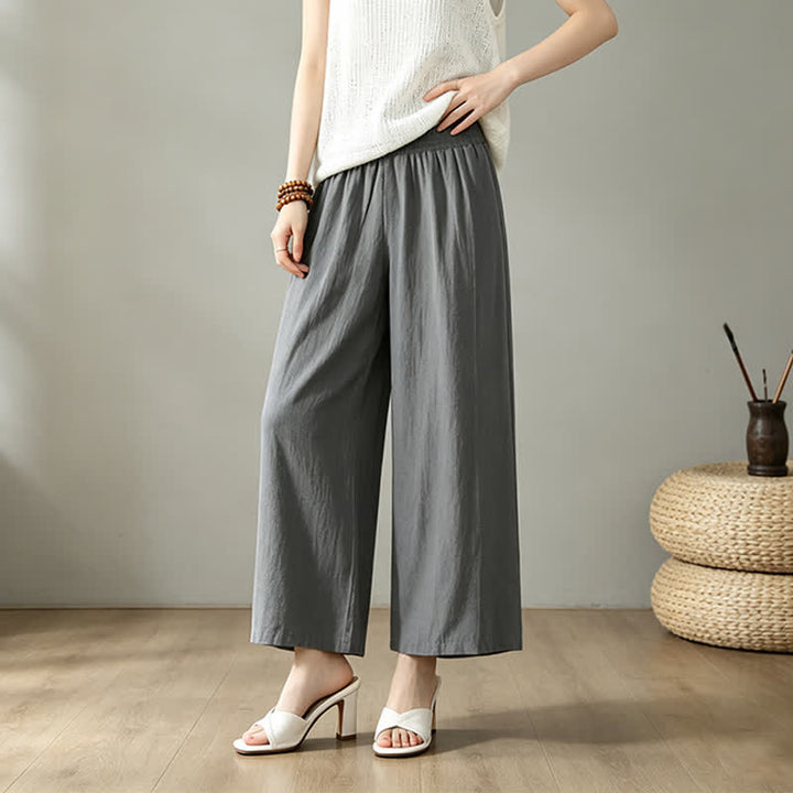 Buddha Stones Lässige, minimalistische lange Damenhose für Frühling und Sommer mit weitem Bein und Tasche - image 17