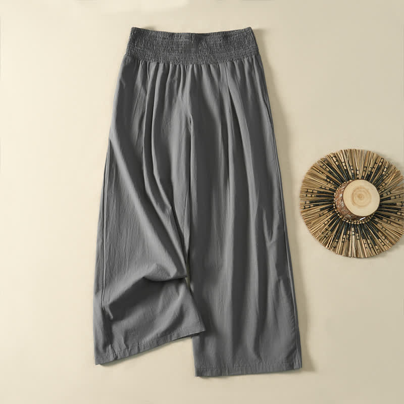 Buddha Stones Lässige, minimalistische lange Damenhose für Frühling und Sommer mit weitem Bein und Tasche - Grau - US12, UK/AU16, EU44 (3XL) - image 14