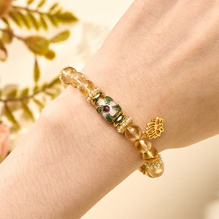 Buddha Stones Citrin-Lotus-Anhänger, Emaille-Fassperlen, handpoliertes Armband mit runden Perlen - image 4