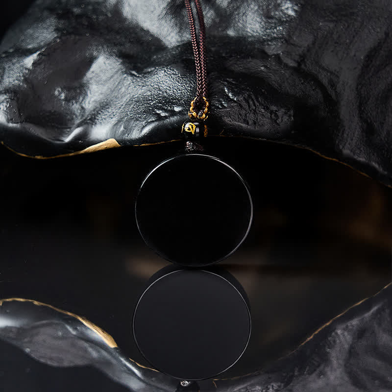 Buddha Stones Schwarze Obsidian-Schutzkette in runder Form, geflochtenes Seil - image 4