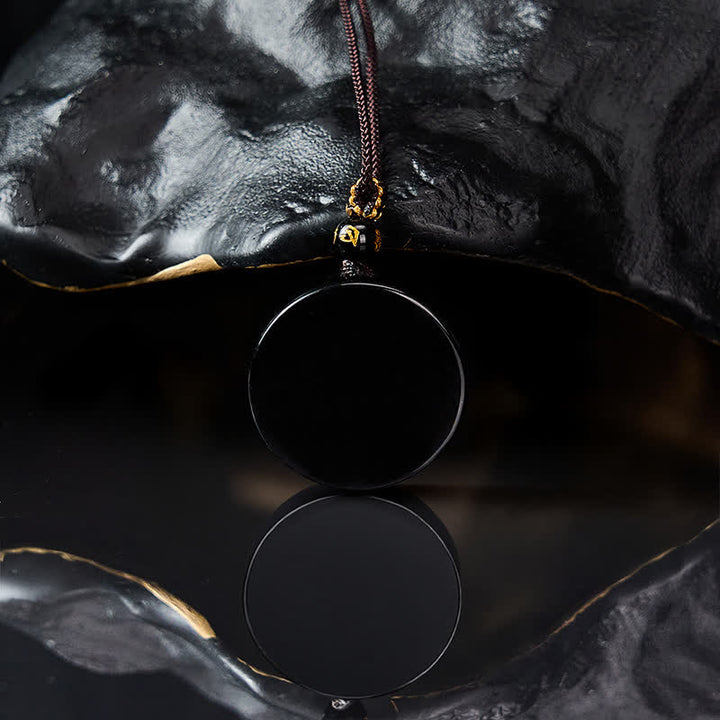 Buddha Stones Schwarze Obsidian-Schutzkette in runder Form, geflochtenes Seil - image 4