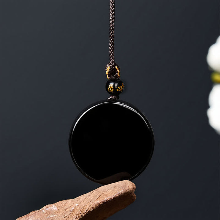 Buddha Stones Schwarze Obsidian-Schutzkette in runder Form, geflochtenes Seil - image 2
