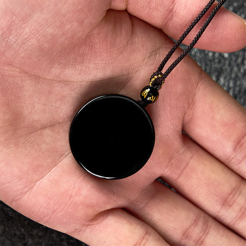Buddha Stones Schwarze Obsidian-Schutzkette in runder Form, geflochtenes Seil - image 8