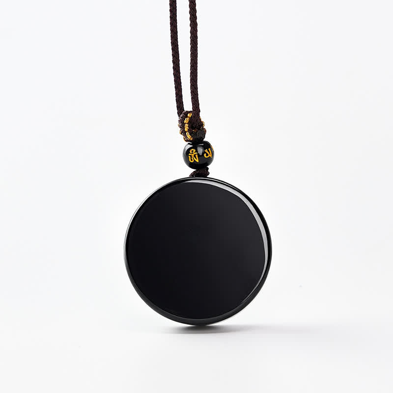 Buddha Stones Schwarze Obsidian-Schutzkette in runder Form, geflochtenes Seil - Ca. 30 mm - image 0
