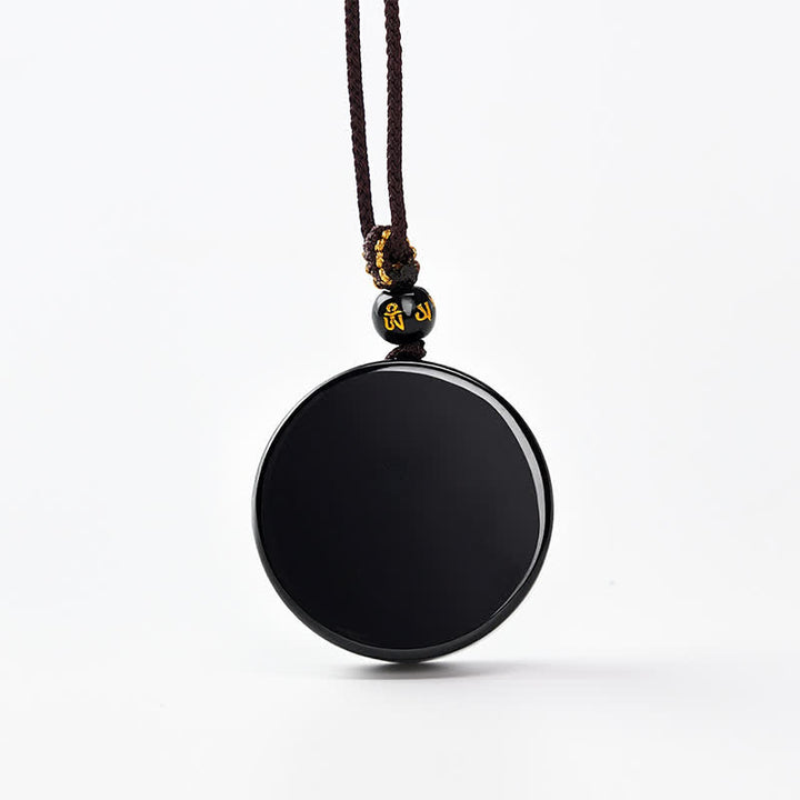 Buddha Stones Schwarze Obsidian-Schutzkette in runder Form, geflochtenes Seil - Ca. 30 mm - image 0